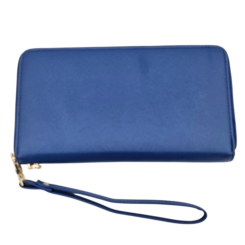 Chelmon Royal Blue Saffiano Zip Around Wristlet Wallet Gold Hardware Organizer